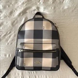 Coach | Bags | Coach Navy And Cream Plaid Backpack | Poshmark display picture 2